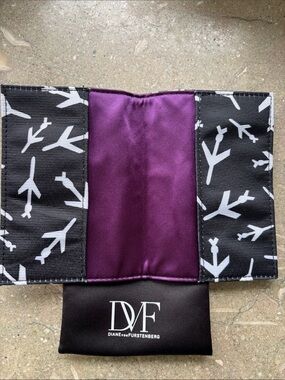 Diane von Furstenberg Black & Purple Passport Cover with White Plane Print